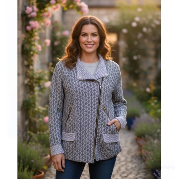 Lucky Brand Cardigan Vtg Lucky Lotus Gray Black Full Zip Sweater Womens Sz 1X - Picture 1 of 8